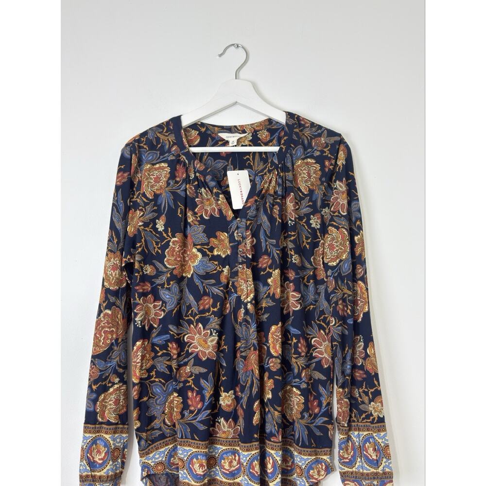 Lucky Brand Women Floral Boho Tunic Top Long Sleeve V-Neck Viscose Blouse M NWT - Picture 2 of 12